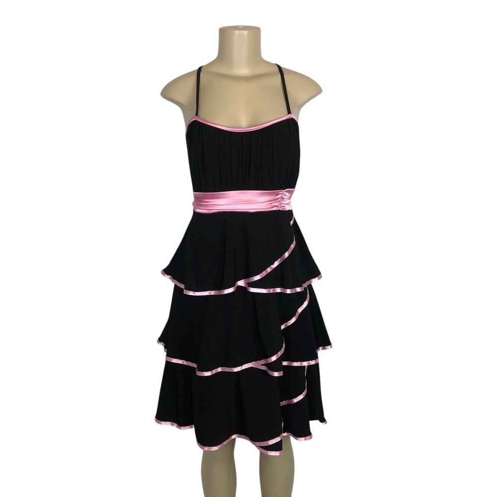 Vintage Taboo Y2K Pink Belted Tiered Ruffle Mini Party Dress Size 2X Coquette
